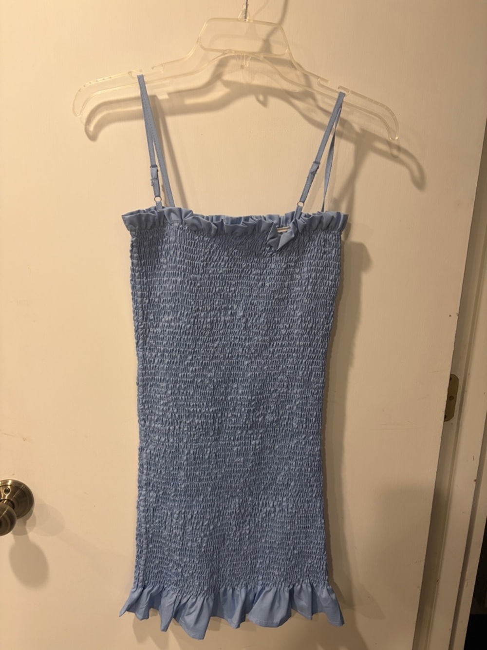 Smocked Light Blue Spaghetti Strap Dress with Ruffle Hem size S